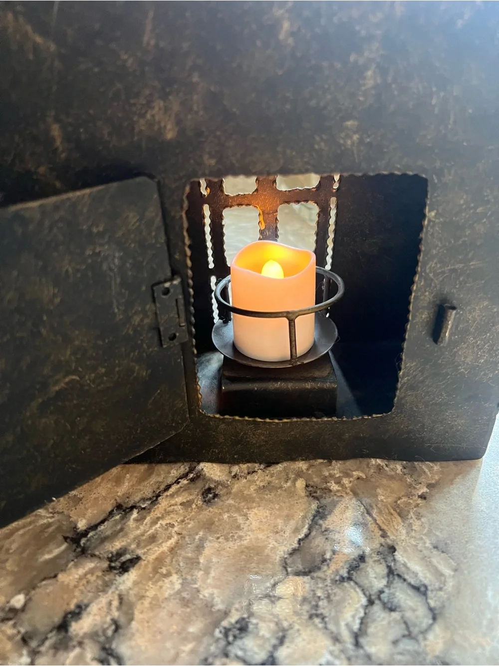Vintage Metal Haunted House Candle Lantern - Black